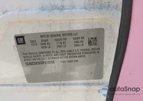 2013 Buick Lacrosse Leather Group z USA, uszkodzony, nr VIN 1G4GC5E3XDF210156